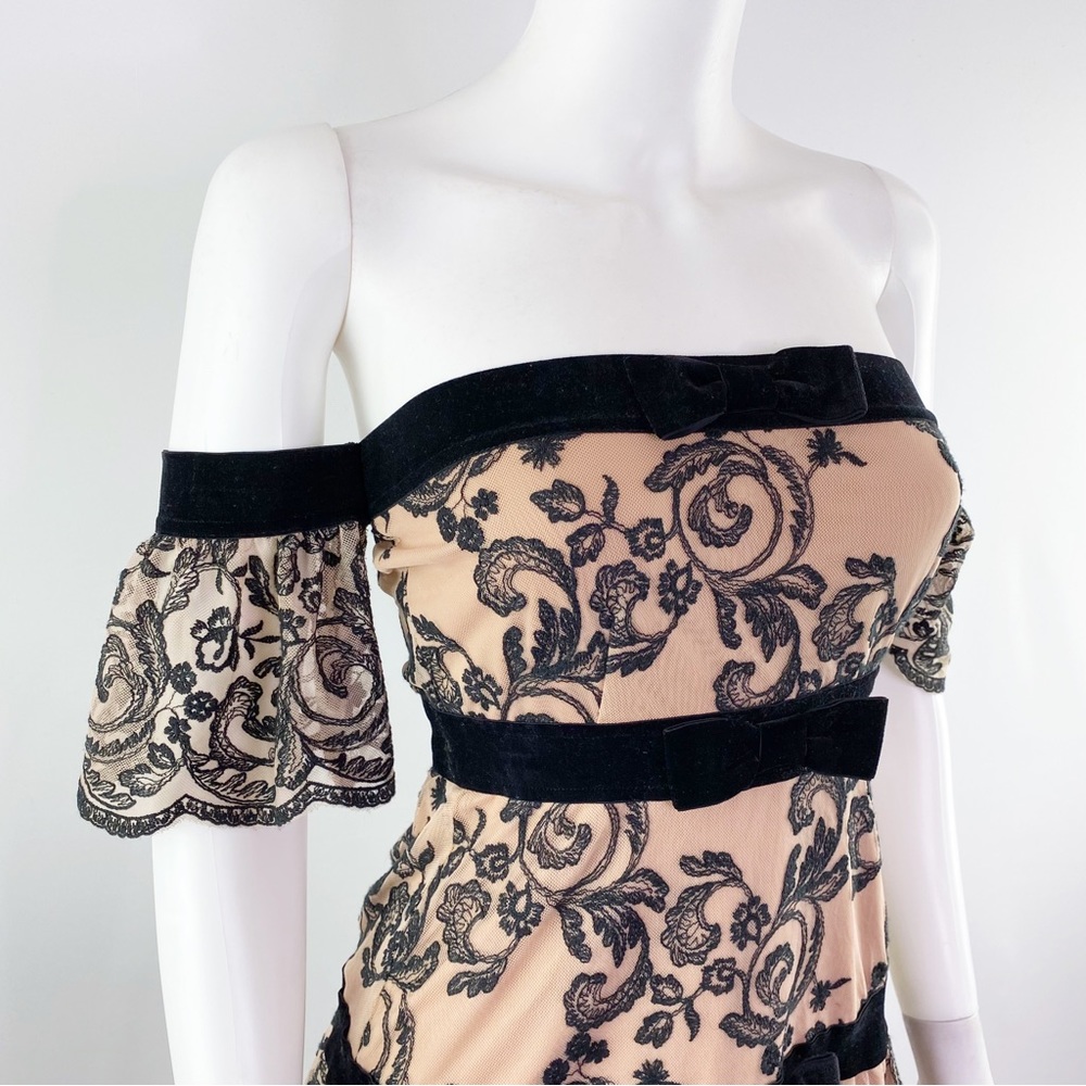 For Love & Lemons Size S Pink & Black Floral Off the Shoulder CLEMENCE Dress - Picture 7 of 11